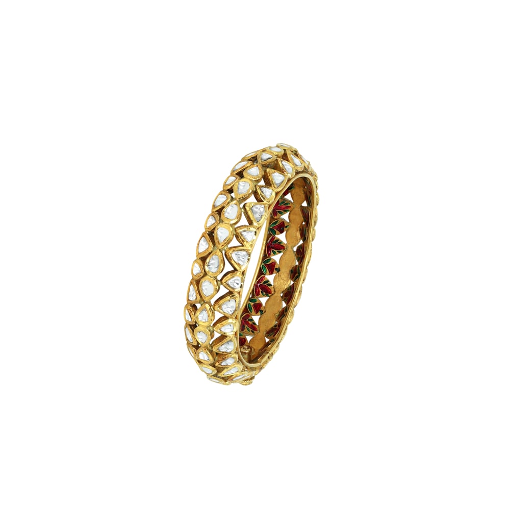 Honeycomb Polki Bangle with Red-Green Enamel Detailing